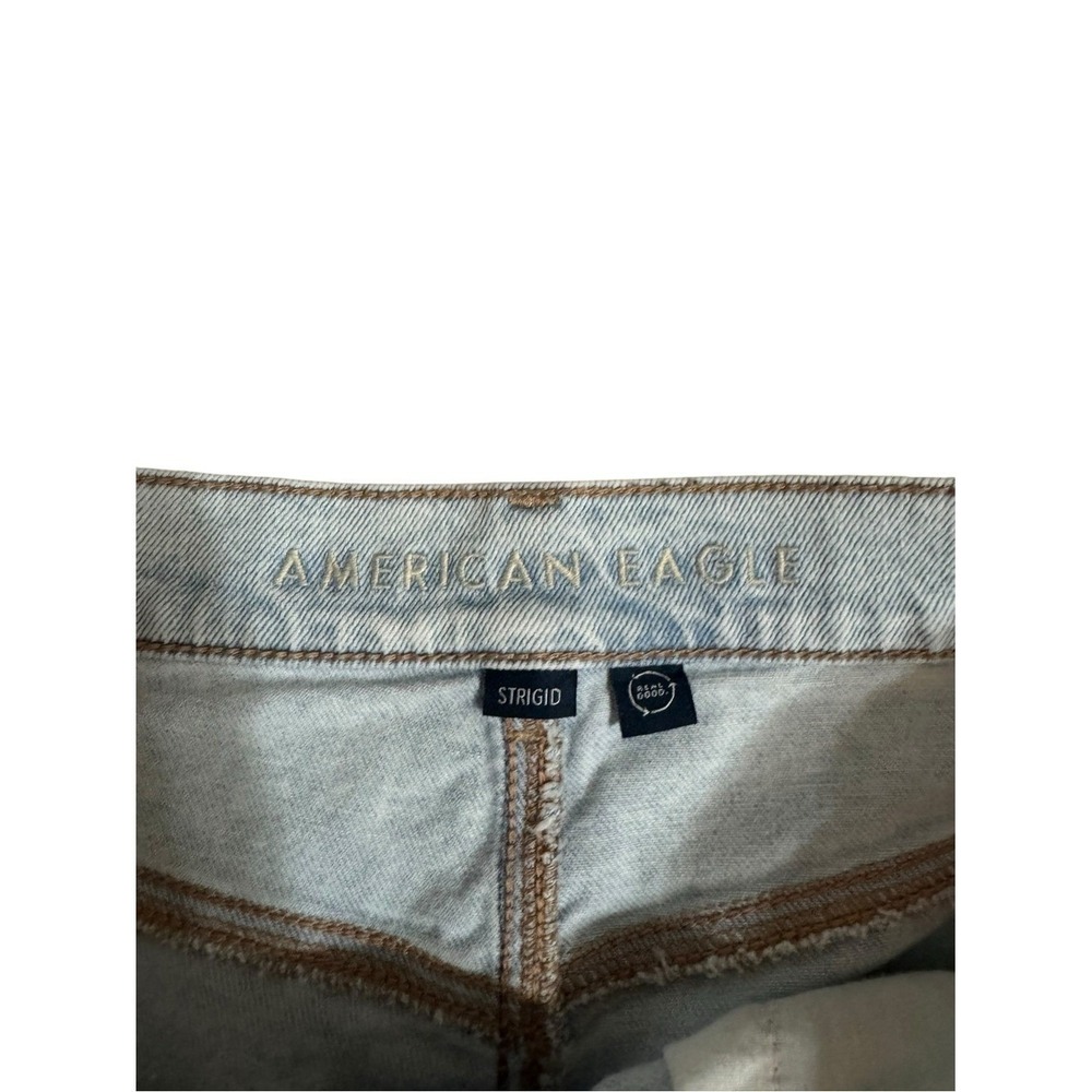 American Eagle Hi Rise Straight Baggy Jeans Size 12 Distressed Cross Over Button - Picture 4 of 7